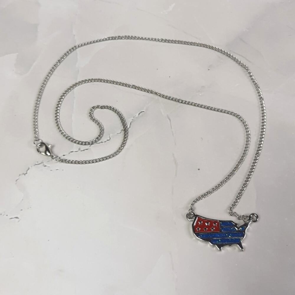 Sparkly Enameled United States Pendant Necklace